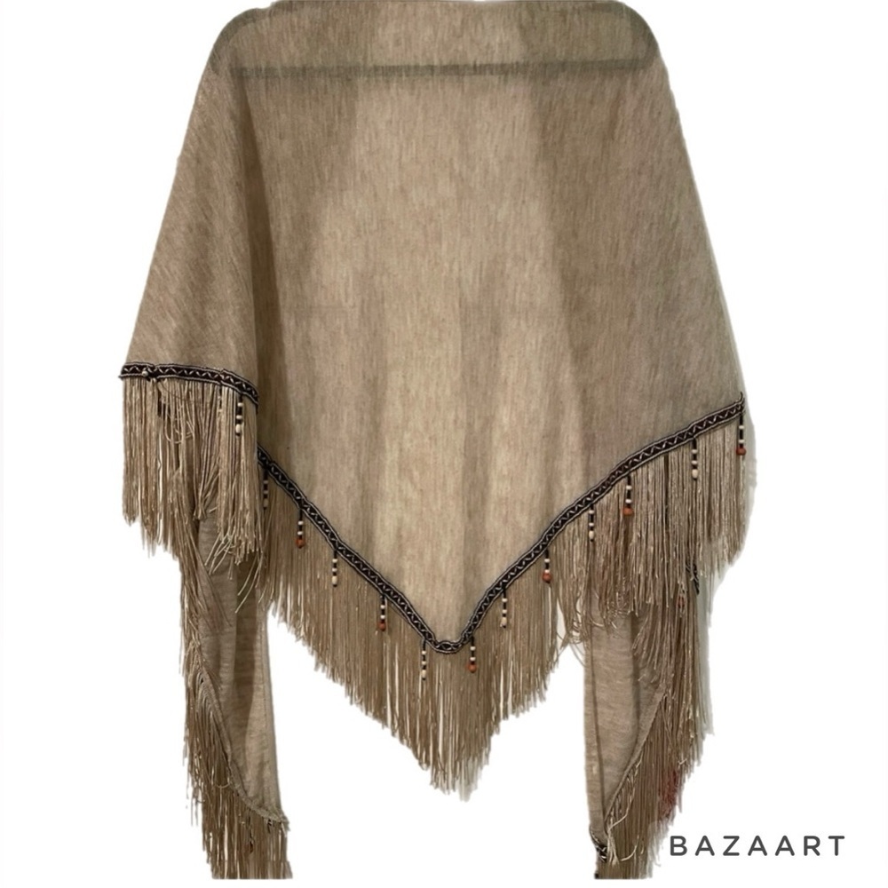 Lightweight boho shawl with tons of style. Beading, fringe festival wear…